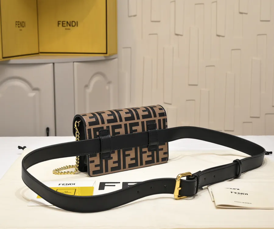 FENDI Chain Bucket Bag with FF Logo Embellishment