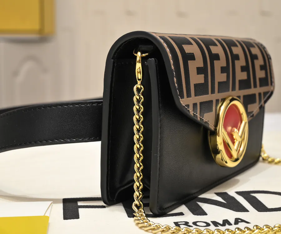 FENDI Chain Bucket Bag with FF Logo Embellishment