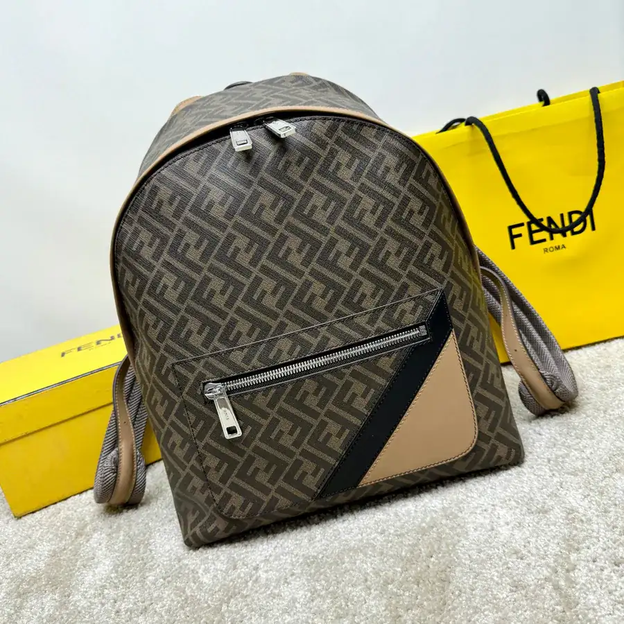 FF Bucket Bag with Convertible Strap and Grained Calfskin Detail