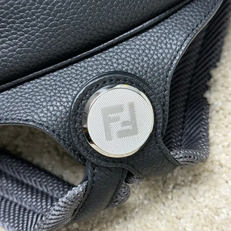 FF Logo Bucket Bag with Convertible Strap Black Grained Calfskin