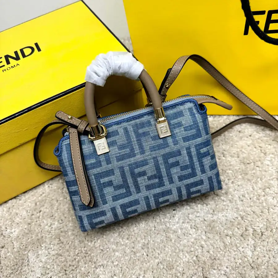 Mini By The Way Boston Bag with Blue Denim Material and FF Embroidery