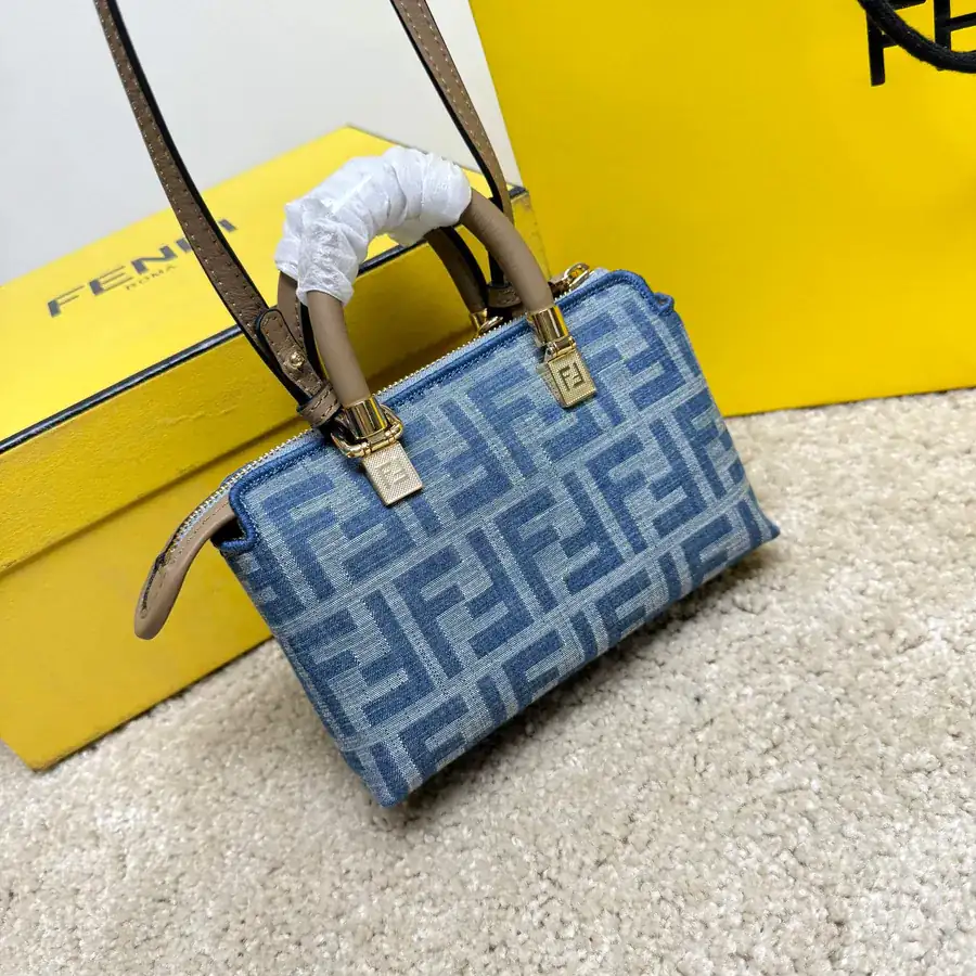 Mini By The Way Boston Bag with Blue Denim Material and FF Embroidery