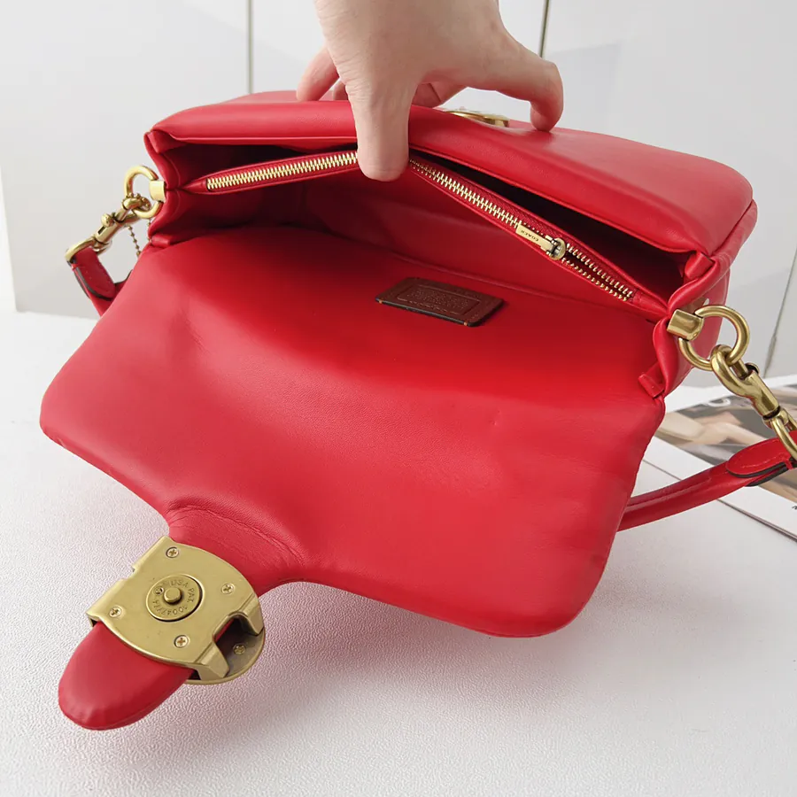 C Family New Year Red Pillow Tabby Calfskin Crossbody Bag