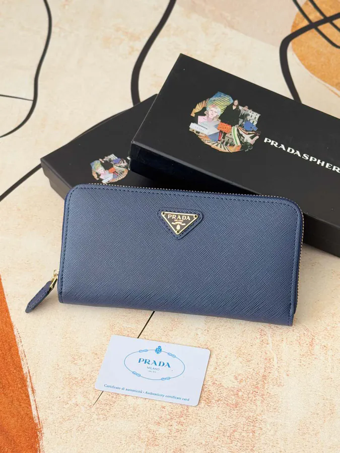 Classic Single Zip Wallet in Blue ZP Development, Italian Cross Grain Calfskin