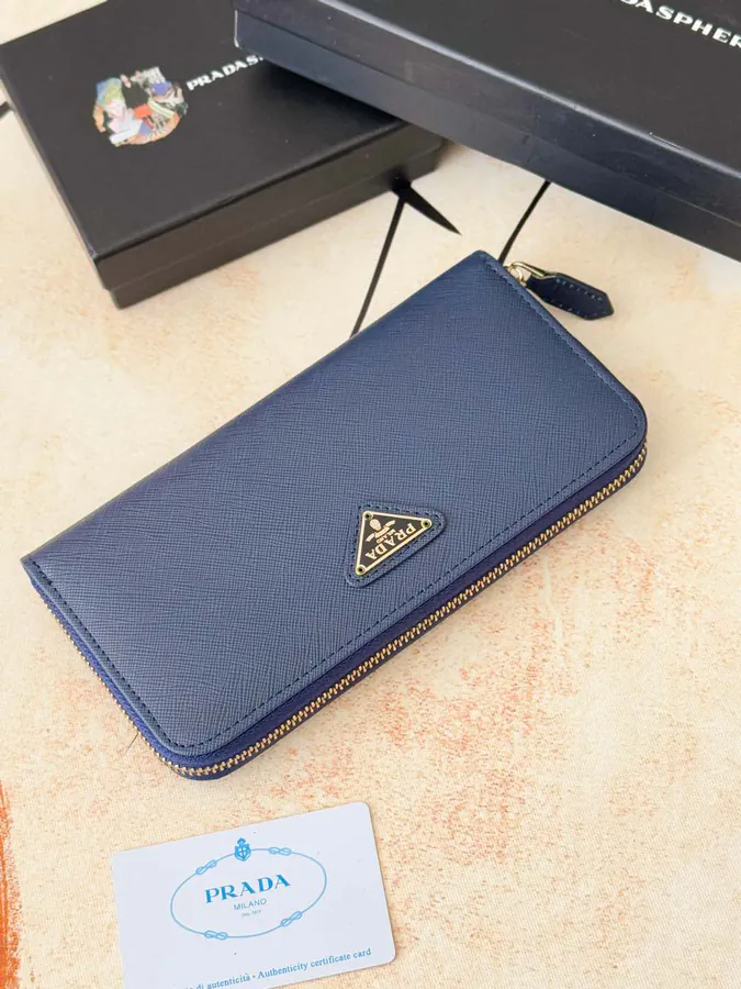 Classic Single Zip Wallet in Blue ZP Development, Italian Cross Grain Calfskin