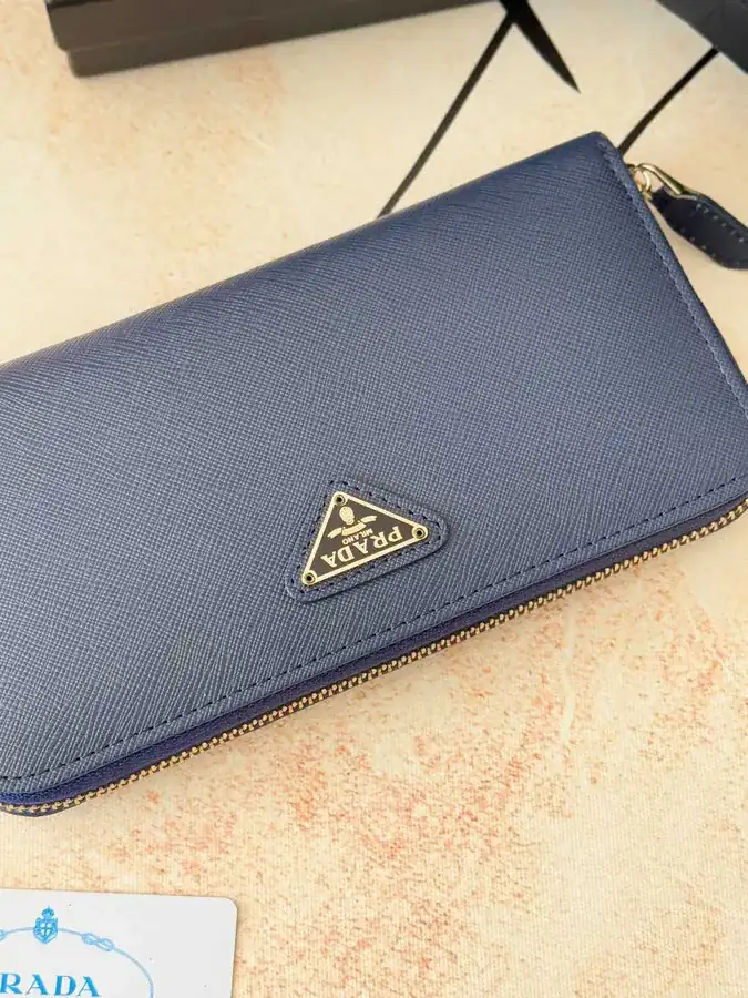 Classic Single Zip Wallet in Blue ZP Development, Italian Cross Grain Calfskin