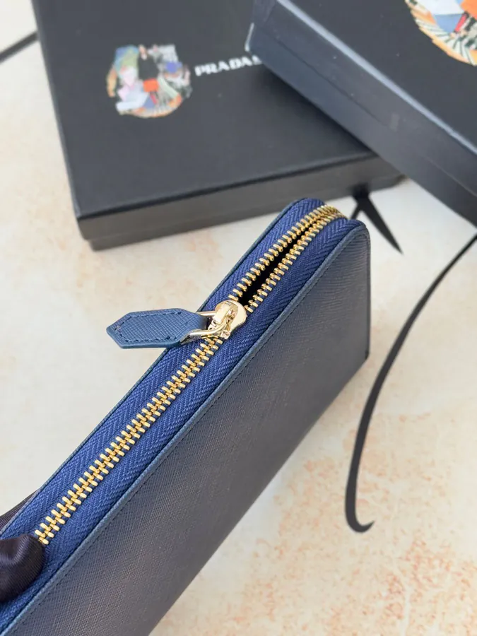 Classic Single Zip Wallet in Blue ZP Development, Italian Cross Grain Calfskin