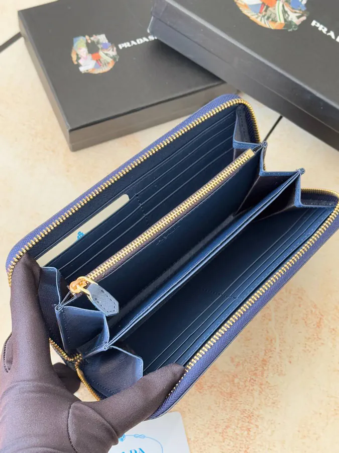 Classic Single Zip Wallet in Blue ZP Development, Italian Cross Grain Calfskin