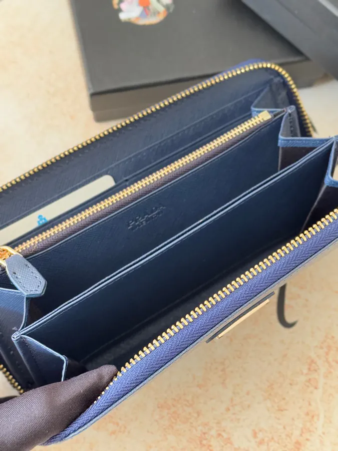 Classic Single Zip Wallet in Blue ZP Development, Italian Cross Grain Calfskin