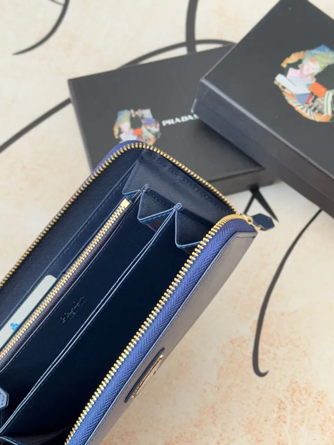Classic Single Zip Wallet in Blue ZP Development, Italian Cross Grain Calfskin