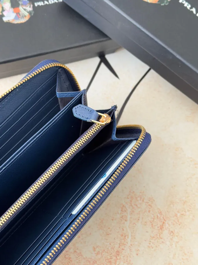 Classic Single Zip Wallet in Blue ZP Development, Italian Cross Grain Calfskin