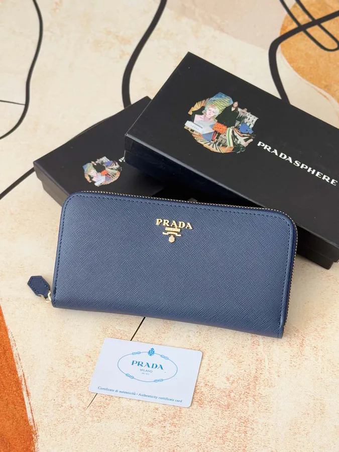 Classic Single Zip Wallet in Blue ZP Development, Italian Cross Grain Calfskin