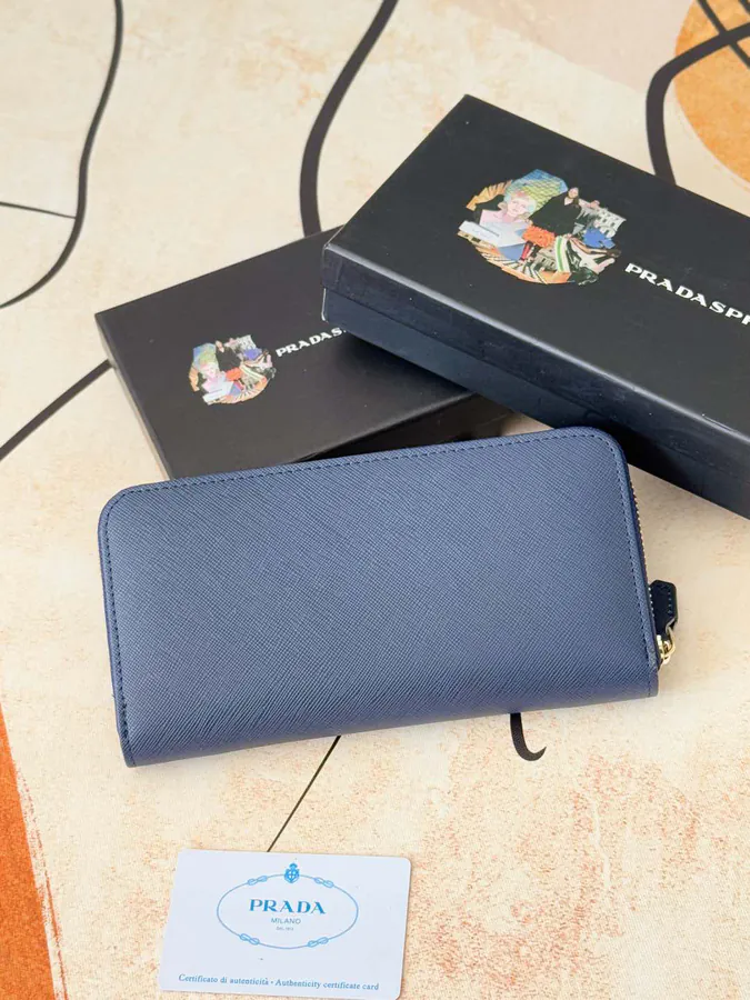 Classic Single Zip Wallet in Blue ZP Development, Italian Cross Grain Calfskin