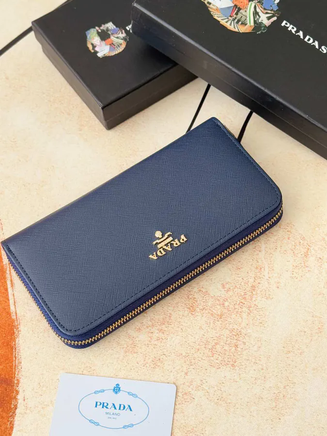 Classic Single Zip Wallet in Blue ZP Development, Italian Cross Grain Calfskin