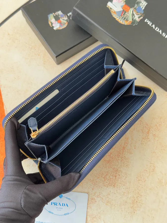 Classic Single Zip Wallet in Blue ZP Development, Italian Cross Grain Calfskin