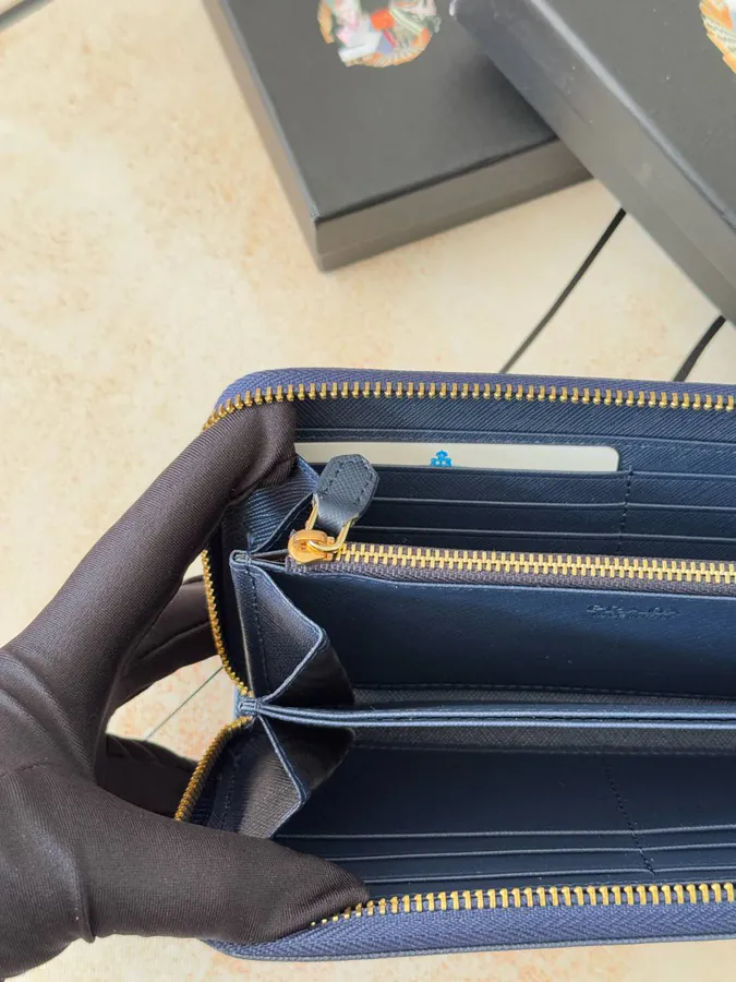 Classic Single Zip Wallet in Blue ZP Development, Italian Cross Grain Calfskin
