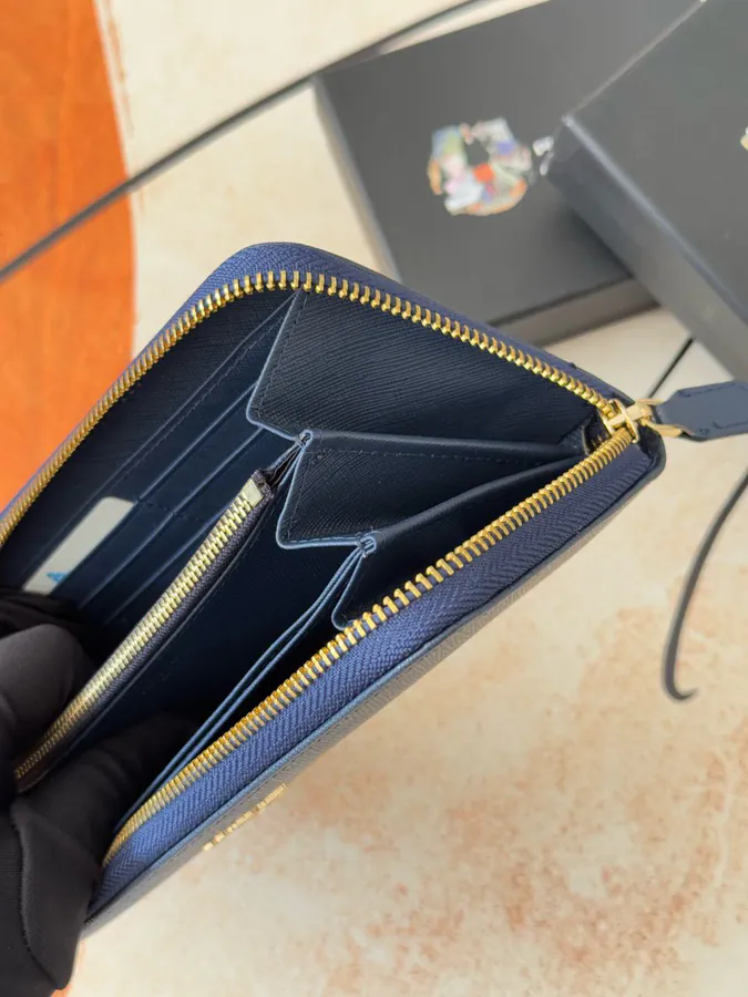 Classic Single Zip Wallet in Blue ZP Development, Italian Cross Grain Calfskin