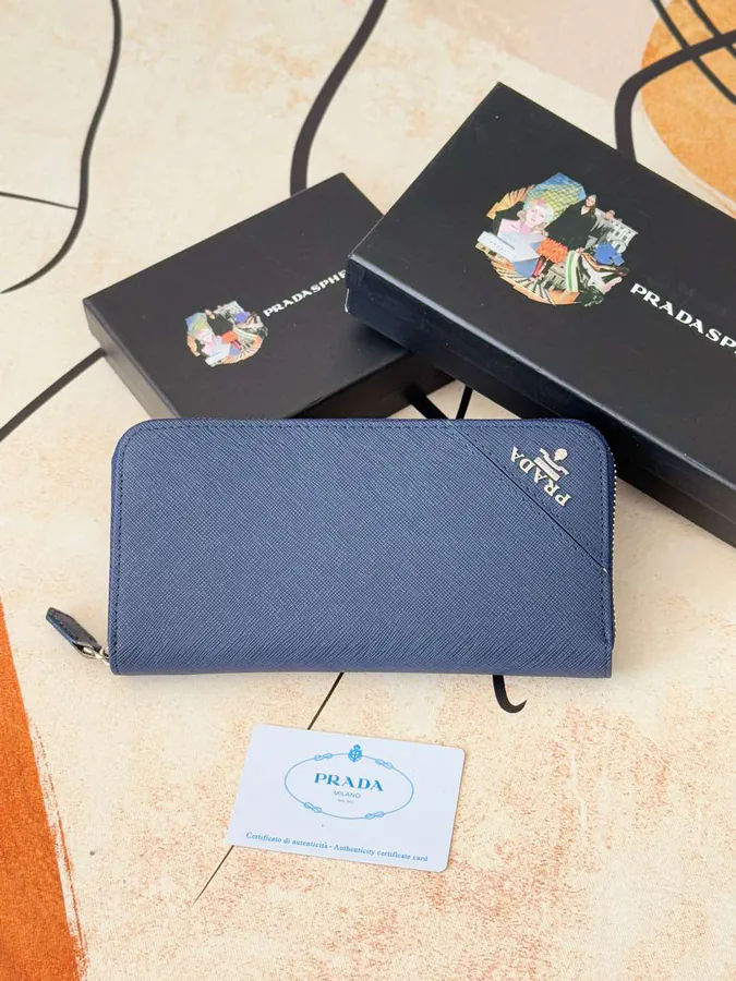 Classic Single Zip Wallet in Blue ZP Development, Italian Cross Grain Calfskin