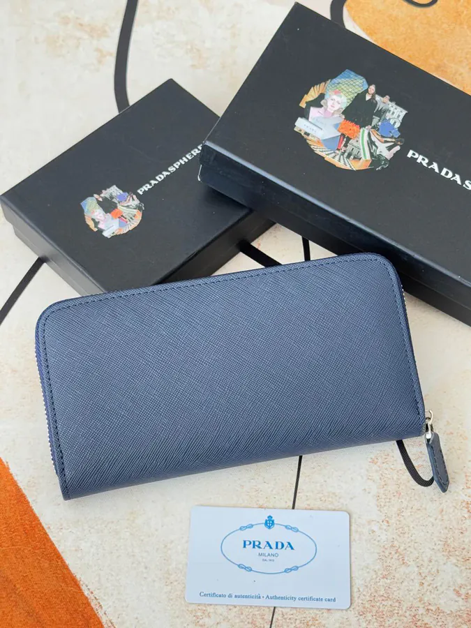 Classic Single Zip Wallet in Blue ZP Development, Italian Cross Grain Calfskin