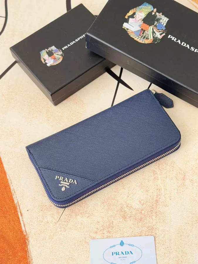 Classic Single Zip Wallet in Blue ZP Development, Italian Cross Grain Calfskin