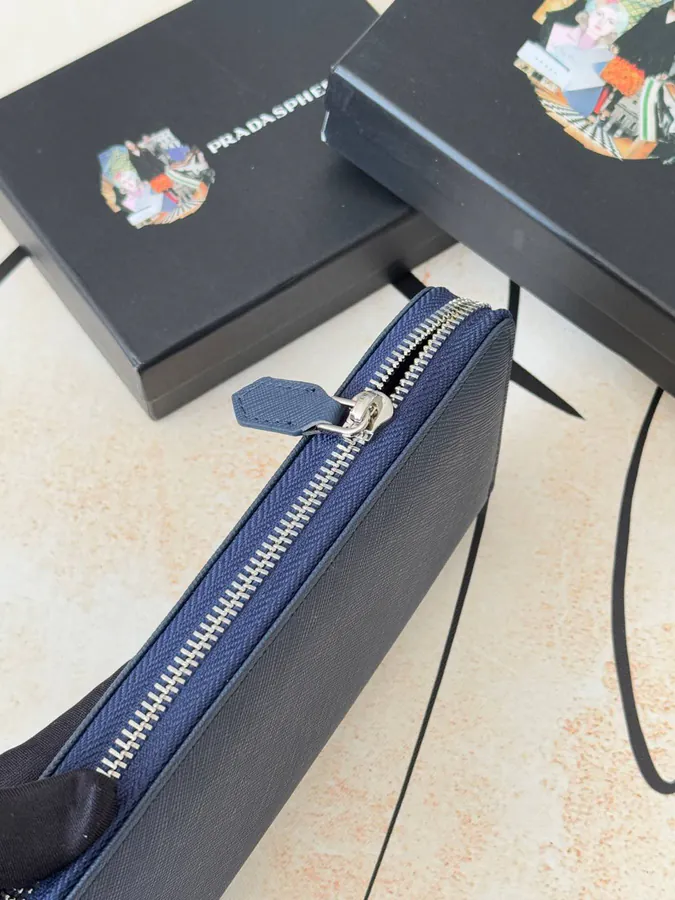 Classic Single Zip Wallet in Blue ZP Development, Italian Cross Grain Calfskin