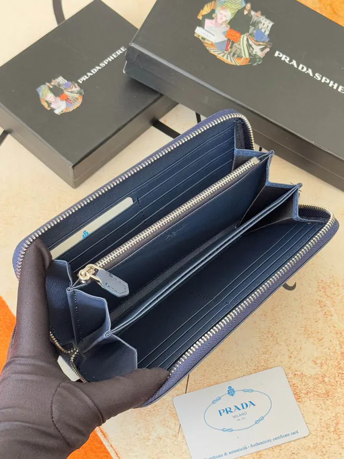 Classic Single Zip Wallet in Blue ZP Development, Italian Cross Grain Calfskin