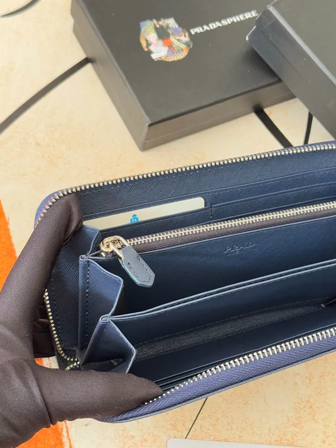 Classic Single Zip Wallet in Blue ZP Development, Italian Cross Grain Calfskin