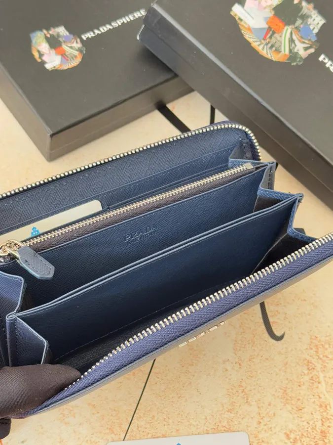 Classic Single Zip Wallet in Blue ZP Development, Italian Cross Grain Calfskin