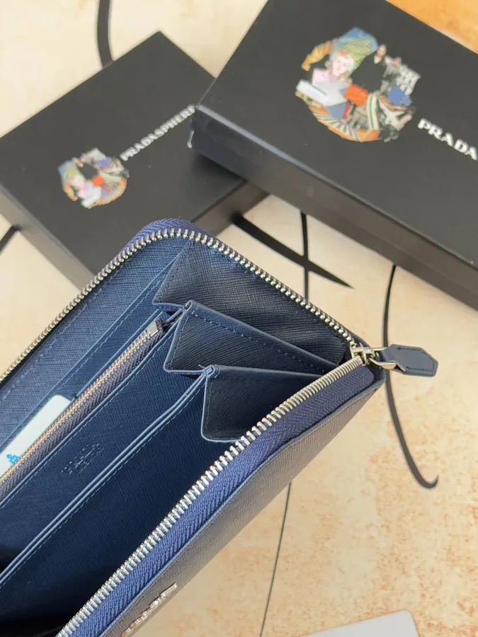 Classic Single Zip Wallet in Blue ZP Development, Italian Cross Grain Calfskin