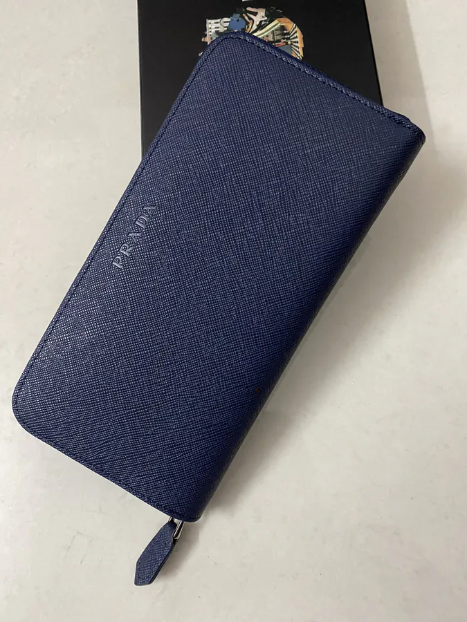 Classic Single Zip Wallet in Blue ZP Development, Italian Grained Calfskin