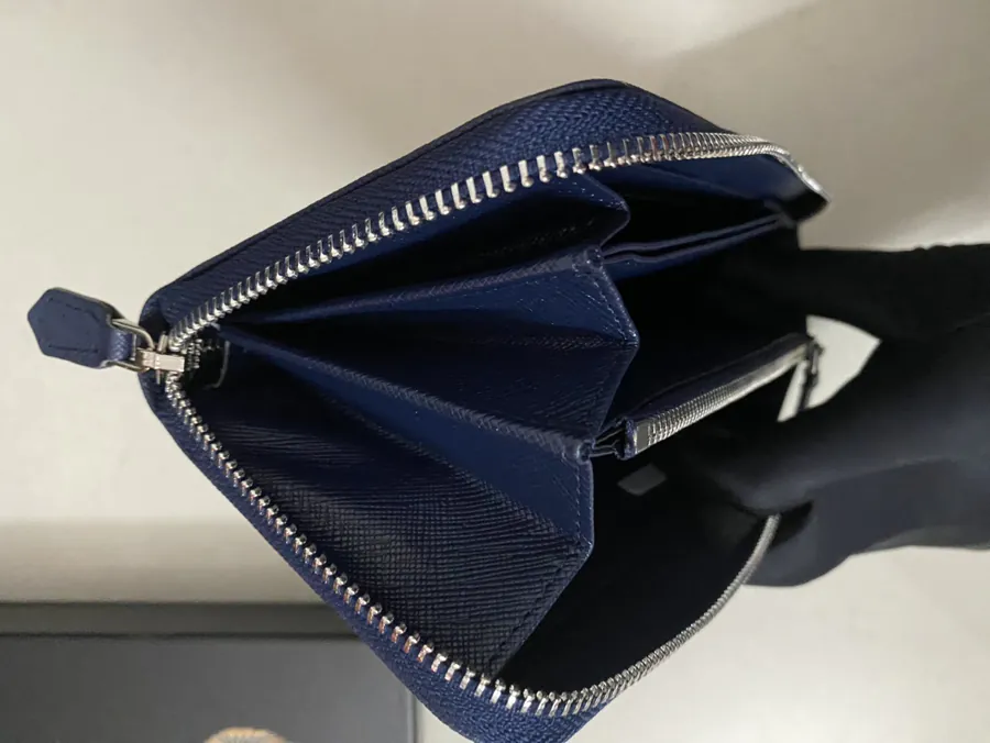Classic Single Zip Wallet in Blue ZP Development, Italian Grained Calfskin