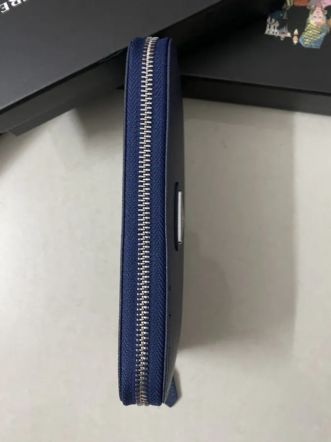 Classic Single Zip Wallet in Blue Italian Cross Grain Calfskin
