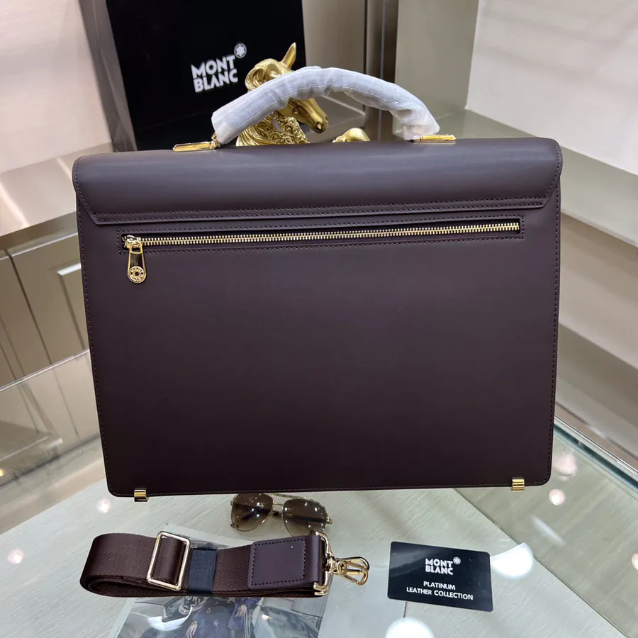 Montblanc International Men's Briefcase Premium Leather, Top tier Hardware, Password Lock
