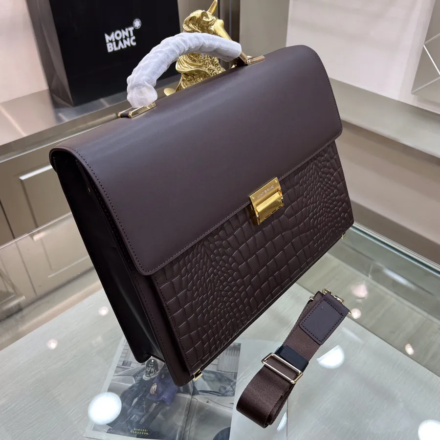 Montblanc International Men's Briefcase Premium Leather, Top tier Hardware, Password Lock