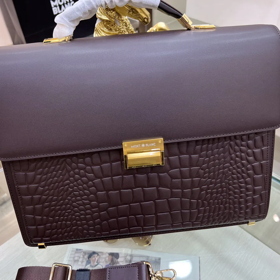 Montblanc International Men's Briefcase Premium Leather, Top tier Hardware, Password Lock