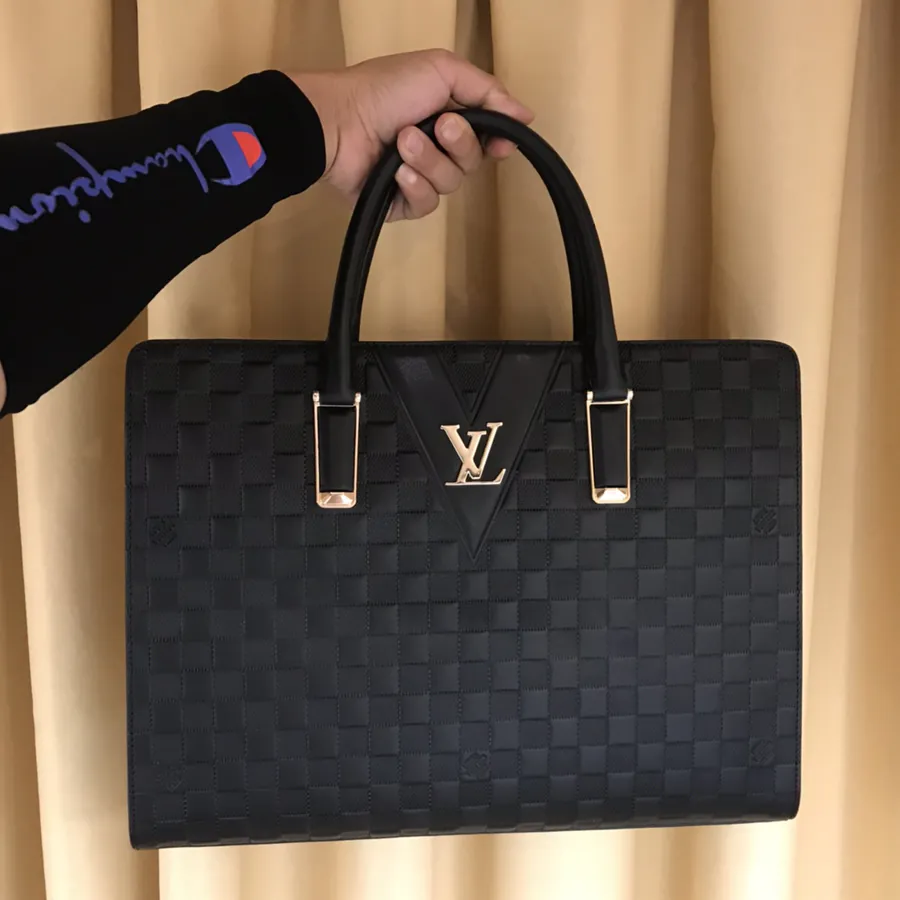 LV Genuine YKK Hardware Briefcase with Elephant Skin Calf