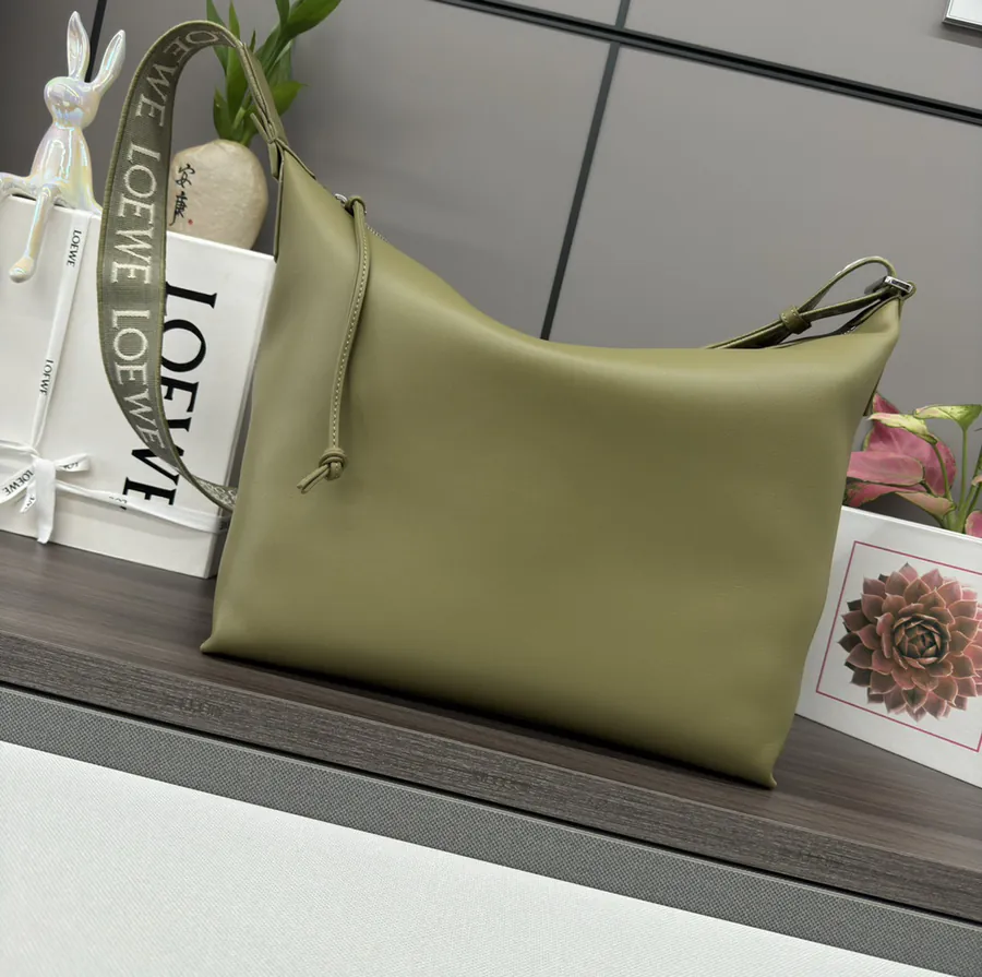Lowe Cubi Crossbody Bag in Smooth Leather and Textured Canvas