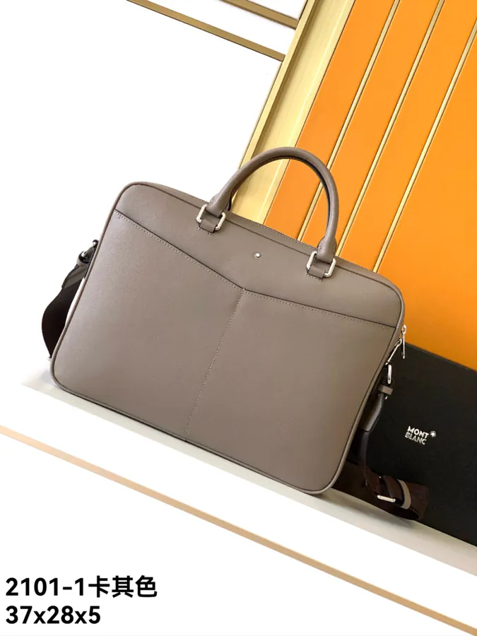 Mondaine Grained Calfskin Briefcase Khaki