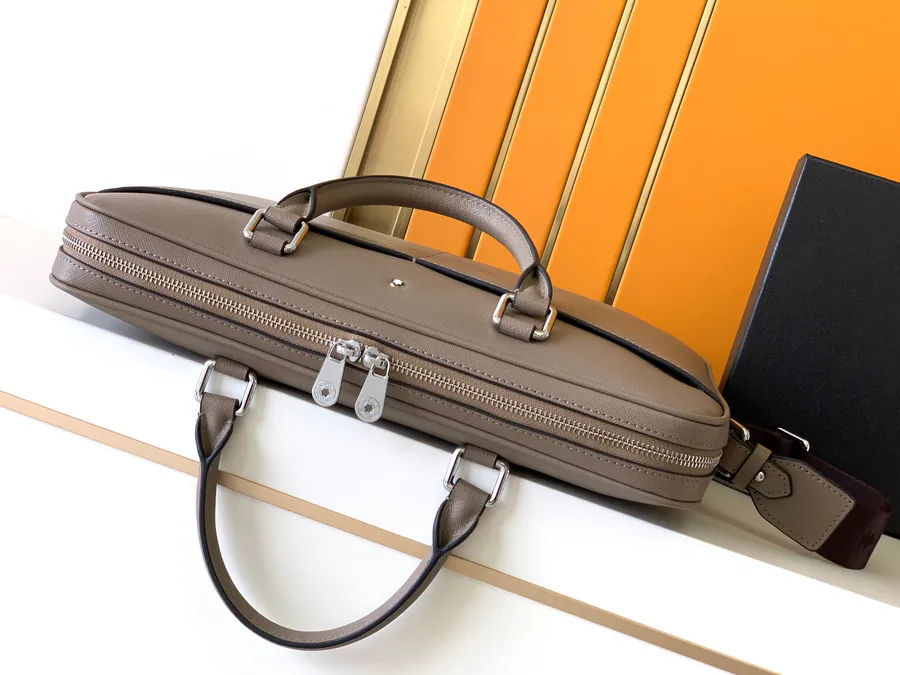Mondaine Grained Calfskin Briefcase Khaki