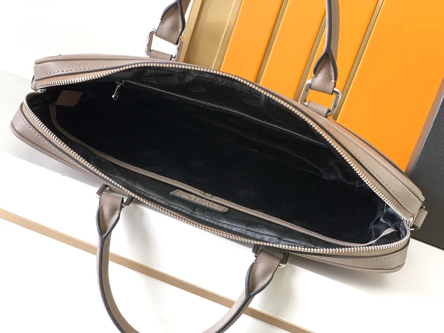 Mondaine Grained Calfskin Briefcase Khaki