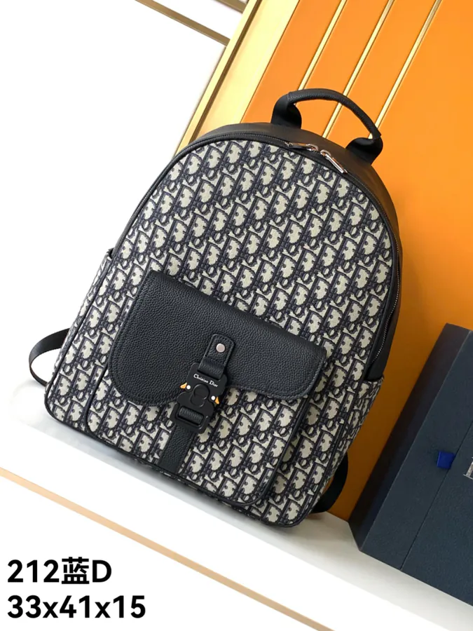 Blue D 212 Backpack Premium Leather and Waterproof Fabric