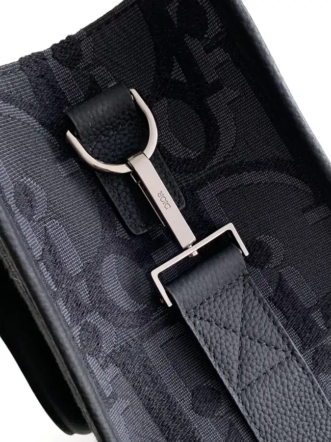 New 232 Black Large D Bag Saddle Tote with Luxury Grained Calfskin