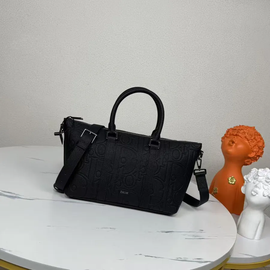 Dior Weekender 25 Handbag Classic Design, Black Grained Calfskin