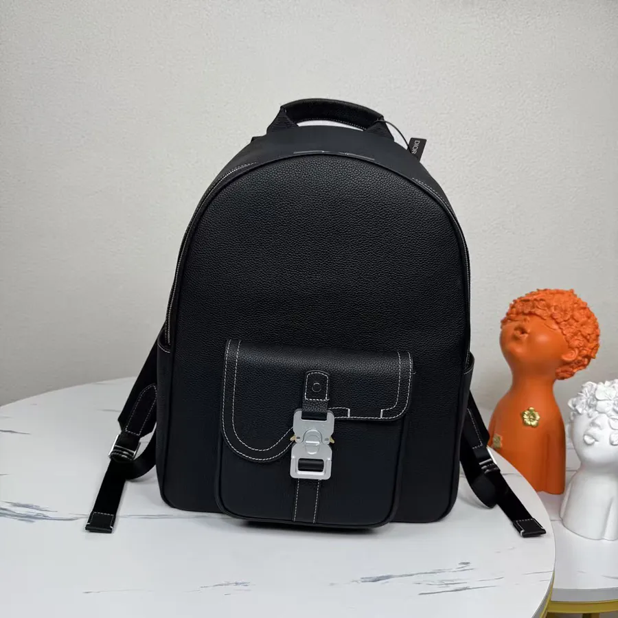 Saddle Zip Crossbody Bag Black Grained Calfskin