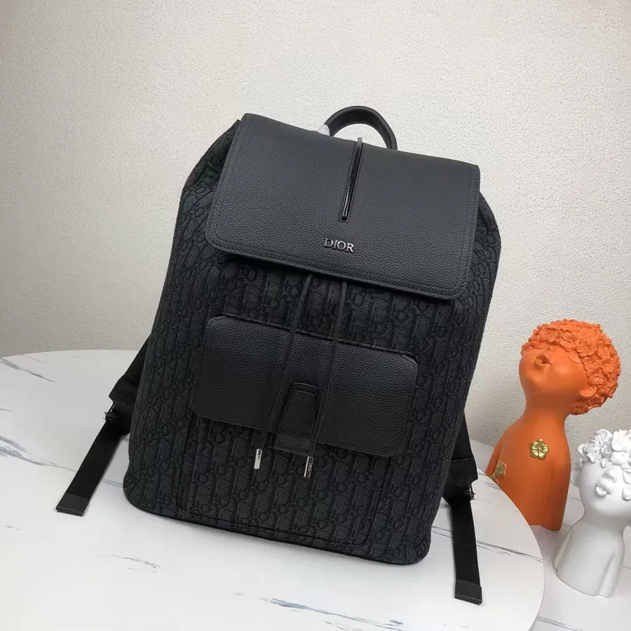 Dior Motion Black & Gray Dior Oblique Print Bucket Bag