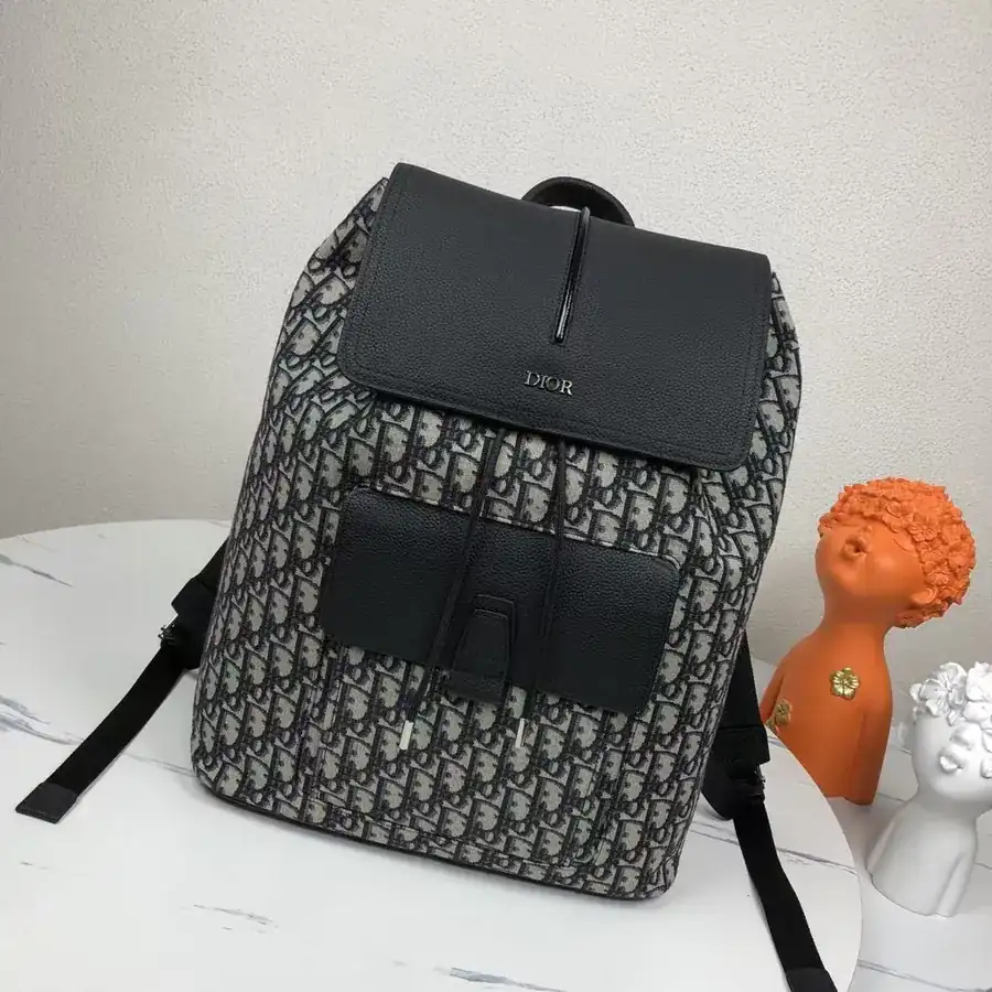Dior Oblique Print Bucket Bag with Grained Calfskin Trim