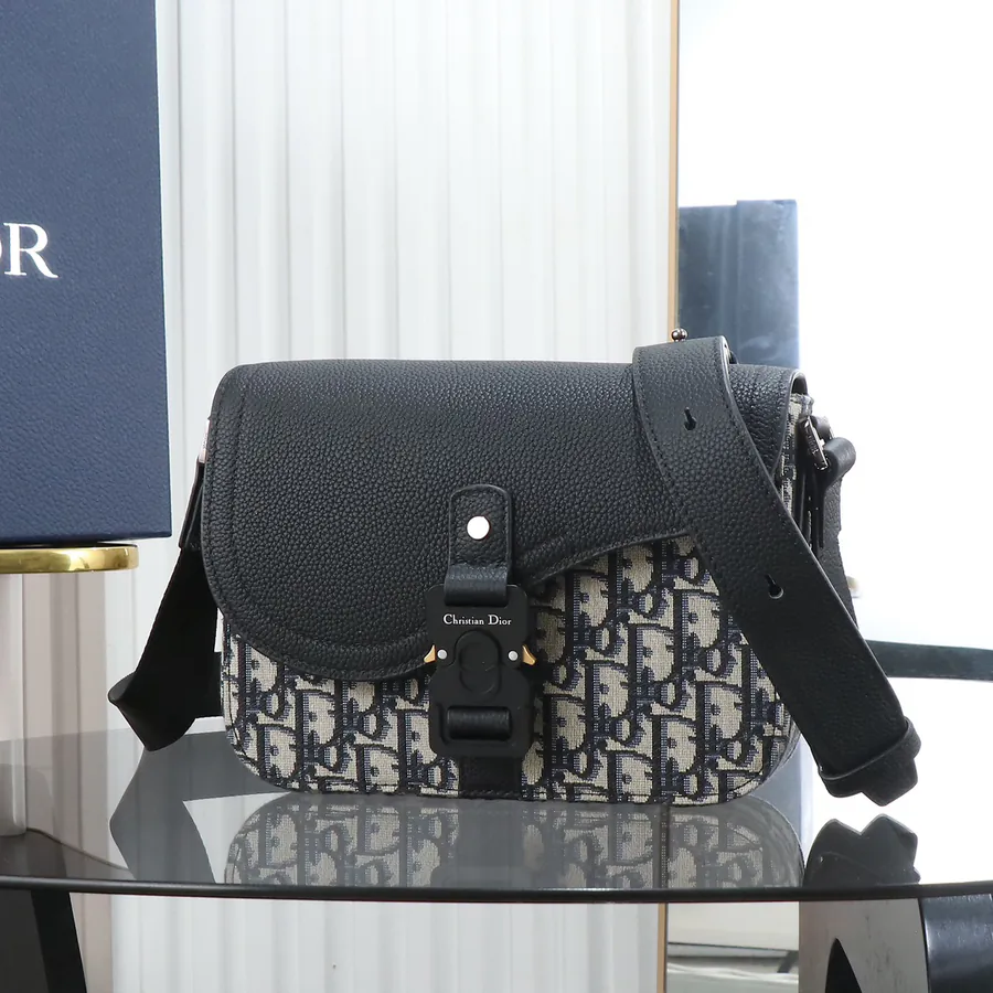 Mini Saddle Messenger Bag with Oblique Print and Grained Calfskin