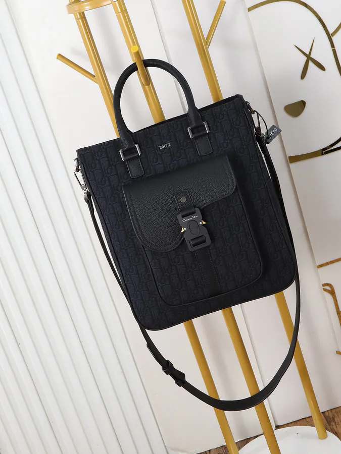 Saddle Bag Black Grained Calfskin and Oblique Print Winter 2024 Collection