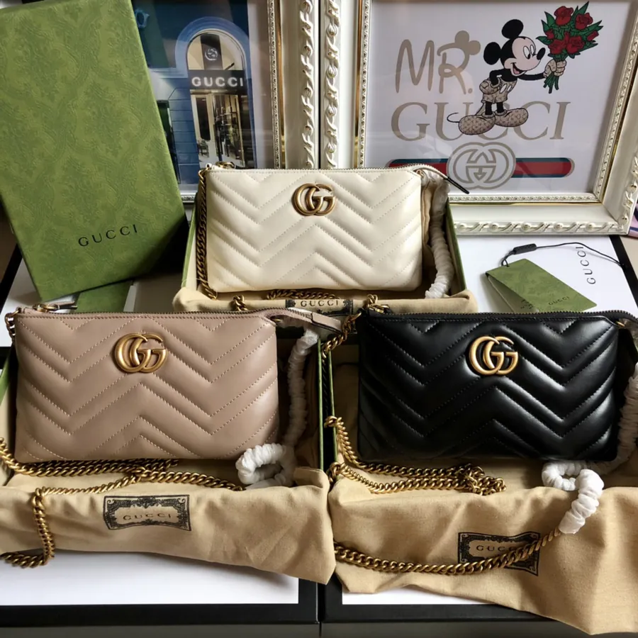 G Brand Chain Bag Premium Edition, Grained Calfskin, GG Logo, Classic Style