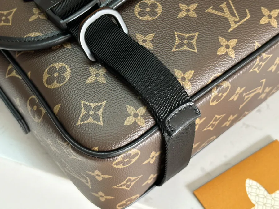 LV Trail Messenger Bag Classic Monogram Macassar Canvas with Leather Trim and Adjustable Strap